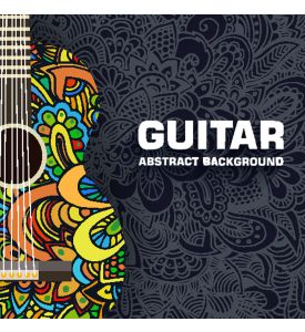 Abstract retro music guitar on the background of the ornament Vector - ID # 221198827