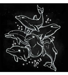Playful happy beautiful jumping bottle-nose sea dolphins in a group Doodle - ID # 270879563