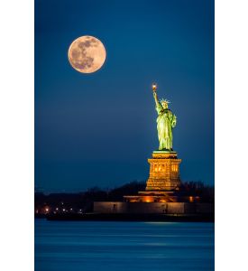Statue of Liberty and a rising supermoon in New York City - ID # 278305580