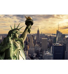 The Statue of Liberty and New York City skyline at dark - ID # 282804731