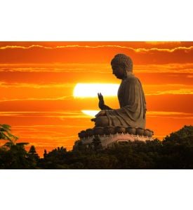 Buddha statue over scenic sunset sky background - ID # 66528793