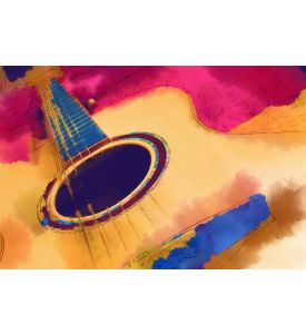 Watercolor Style Painting of an Acoustic Guitar - ID # 93226666