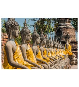 Aligned Buddha Statues At Wat Yai Chaimongkol Ayutthaya Bangkok - ID # 174656015