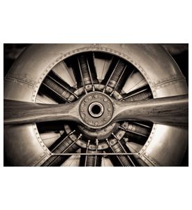 sepia toned vintage aircraft engine and propeller closeup - ID # 175174154