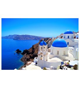 Classic Santorini Scene With Famous Blue Dome Churches Greece - ID # 185290490
