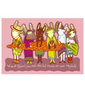 Multicultural Rabbits And Carrots Cartoon Diversity - ID # 19448277
