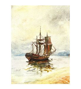 Watercolor painting of the old ship with sails - ID # 244013149