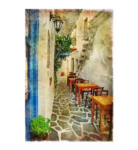 traditional greek tavernas - artwork in painting style - ID # 75036637