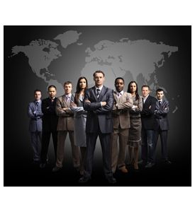 Businessmen Standing In Front Of An Earth Map -Light - ID # 32403932