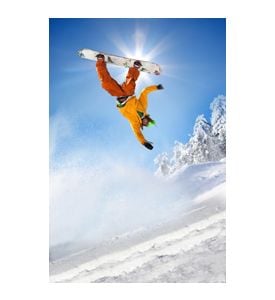 Snowboarder Jumping Against Blue Sky - ID # 34344721
