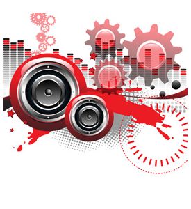 Abstract Red White And Black Speakers And Music - ID # 37661950