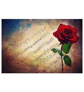 Antique Musical Score With Red Rose - ID # 42924308