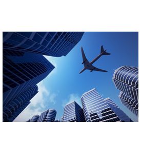 Business Towers With A Airplane Silhouette - ID # 52150282