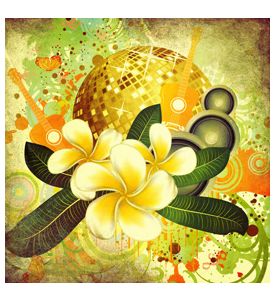 Grunge Tropical Background With Disco Ball - ID # 53281296