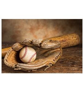 Old Baseball Bat With Ball And Weathered Glove - ID # 55240940