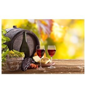 Wine Bottle And Glasses On Wooden Table - ID # 58249259